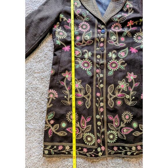 VTG Silkland S Women 100% Silk Brown Floral Jacket Embroidered Collared Lined - Picture 8 of 15